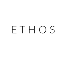 The word 'ETHOS' in uppercase, simple black font on a white background, representing a minimalist brand or company logo.